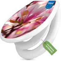 Banjado Familien WC Sitz weiß mit Kindersitz und Absenkautomatik und Motiv Magnolia [TDWK 10407]