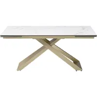 Vente-unique Esstisch für 6 bis 10 Personen ausziehbar - Keramik, Sicherheitsglas & Metall - Marmor-Optik Weiß & Goldfarben - XERENA von Maison Céphy