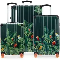 Hauptstadtkoffer Q-Damm - Kofferset 3-teilig, Gepäck-Set, Koffer Hartschale robust, 4 Rollen Erweiterung, Handgepäck & check-in Trolleys, Jungle Edition,Parrots