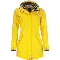 Dry Fashion Damen Regenmantel Kiel - Frauen Regenjacke Damen Jacke mit verstellbarer Kapuze Lang Winddicht Wasserdicht in Gelb Größe 50