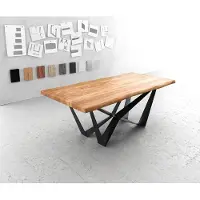 DELIFE Esstisch Edge 200x100 XL Akazie Natur Spider Flachstahl Schwarz Live-Edge