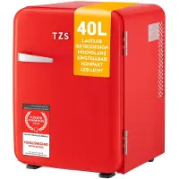 TZS First Austria - Retro Mini Kühlschrank 40L lautlos - Minibar im Vintage-Design mit Innenbeleuchtung & 2 Türfächern - Rot