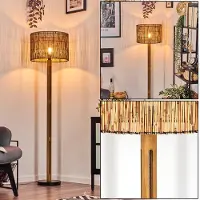 Hofstein Obenetto Stehlampe aus Holz/Metall und Schirm aus Bambus