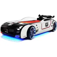 Aileenstore Autobett Kinderbett "Roadster Police" LED Sound Sportsitze Lattenrost Spoiler 90x190 cm