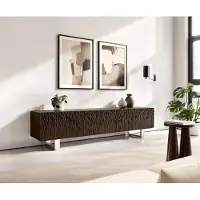 DELIFE Lowboard Follia 200 cm Mango Braun 4 Türen Kufe Edelstahl gebürstet