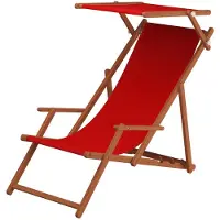 Erst-Holz Liegestuhl rot Gartenliege Strandliege Deckchair Buche dunkel Sonnendach Kissen 10-308 S KD