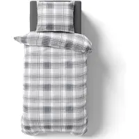 NYVI Bettwäsche Set DreamScience Renforcé Design 155x220 + 80x80 cm Karo Silber - Atmungsaktiv & Weich - 100% Baumwolle - Mit Reißverschluss, , für Allergiker geeignet