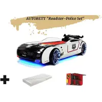 Aileenstore Autobett Kinderbett "Roadster Police" LED Sound Sportsitze inkl. Matratze und Wandregal