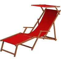 Erst-Holz Sonnenliege rot Liegestuhl Fußteil Sonnendach Kissen Holz Deckchair Gartenmöbel 10-308 F S KD