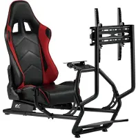 NanoRS Rennsimulator Cockpit 3 in 1 Gaming Rennsportsitz Spielsitz mit Kunstlederbezug Lenkradständer TV-Halterung bis 50" Max. Vesa 400x400