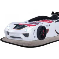 Coemo Autobett VENTO SPORT Kinderbett 90x200 cm Rennwagen-Bett inkl Sportsitze, Lattenrost, Spoiler, LED-Licht, Farbe Weiß