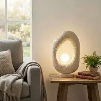 Opviq , Hochwertige Tischlampe, Ecru, 50 cm hoch | Metallkörper, Fiberglas-Kappe (17 x 30 cm) | IP20, 1 x G9 Max 8 W, 200 cm Kabel | Elegantes Design für modernes Wohnen.