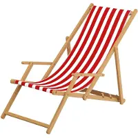 Erst-Holz Liegestuhl rot-weiß Gartenliege Sonnenliege Strandstuhl Klappstuhl Deckchair Buche natur 10-314N