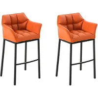 CLP 2er Set Barhocker Damaso Kunstleder mit Vierfußgestell aus Metall bis 240 kg | Farbe orange Gestell Farbe schwarz