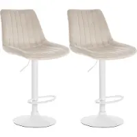 CLP 2er Set Barhocker Toni Samt drehbar und stufenlos höhenverstellbar creme Material Gestell Metall matt weiss