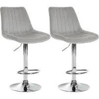 CLP 2er Set Barhocker Toni Samt drehbar und stufenlos höhenverstellbar grau Material Gestell Metall in Chromoptik