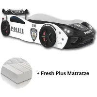 Aileenstore Autobett "Police" Spielbett für Kinder 90x200+Lattenrost+Fresh Matratze