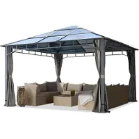 TOOLPORT Gartenpavillon 4x4 m Polycarbonat Dach ca. 8 mm Pavillon 4 Seitenteile Gartenzelt in grau