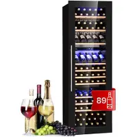 Klarstein Einbau-Weinkühlschrank, 246 L Getränkekühlschrank Schmal, 3 Zonen Weinkühlschrank mit Glastür, Indoor/Outdoor Beersafe, Großer Kühlschrank, 5-18°C, 89 Flaschen