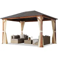 TOOLPORT Gartenpavillon 3x4 m Holzoptik, Stahldach Hardtop 4 Seitenteile in Champagner