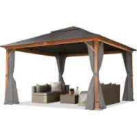 TOOLPORT Gartenpavillon 4x4 m Holzoptik, Stahldach Hardtop 4 Seitenteile in grauGartenpavillon 3x4 m Holzoptik, Stahldach Hardtop 4 Seitenteile in grau