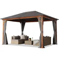 TOOLPORT Gartenpavillon 3x4 m Holzoptik, Stahldach Hardtop 4 Seitenteile in grauGartenpavillon 3x4 m Holzoptik, Stahldach Hardtop 4 Seitenteile in grau