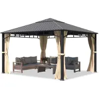 TOOLPORT Gartenpavillon 4x4 m Stahldach Hardtop, 4 Seitenteile in Champagner, Pfosten 9x9 cm