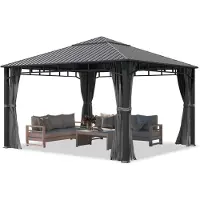 TOOLPORT Gartenpavillon 4x4 m Stahldach Hardtop, 4 Seitenteile in Grau, Pfosten 9x9 cm