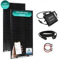 MyVoltaics Balkonkraftwerk MyBasic 630+ Watt Mini-Format (1,65m x 0,88m) 2x 315+ Watt Glas-Module, bifazial, WLAN Wechselrichter, Steckerfertig - einstecken. fertig. - 10m