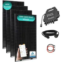MyVoltaics Balkonkraftwerk MyBasic 1260+ Watt Mini-Format (1,65m x 0,88m) 4x 315+ Watt Glas-Module, bifazial, WLAN Wechselrichter, Steckerfertig - einstecken. fertig. - 5m