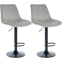 CLP 2er Set Barhocker Toni Samt drehbar und stufenlos höhenverstellbar | Farbe grau Material Gestell Metall matt schwarz