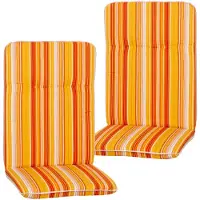 NYVI Hochlehner Auflagen Hawaii 2er Set - 114x47 cm Orange Gelb Weiß Gestreift - Gartenmöbel Auflage mit 5 cm Polster und Gummi-Halteband