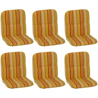 NYVI Niedriglehner Auflagen Hawaii 6er Set - 96x47 cm Orange Gelb Weiß Gestreift - Gartenmöbel Auflage mit 5 cm Polster und Gummi-Halteband