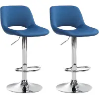 CLP 2er Set Barhocker Camden Samt drehbar und höhenverstellbar | blau Farbe blau Material Gestell Metall in Chromoptik