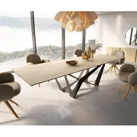 DELIFE Esstisch Edge 300x100 Keramik Laminam Sabbia Eichefarbig Spider Flachstahl Schwarz