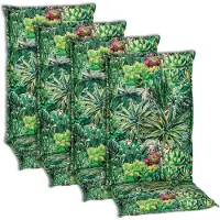 NYVI Hochlehner Auflagen Piemont 4er Set - 118x46x8 cm Kaktuslandschaft - Extra Starker 8cm Sitzpolster - Gartenmöbel Auflagen mit Halteband & Bindebändern