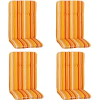 NYVI Hochlehner Auflagen Hawaii 4er Set - 114x47 cm Orange Gelb Weiß Gestreift - Gartenmöbel Auflage mit 5 cm Polster und Gummi-Halteband