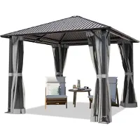 TOOLPORT Gartenpavillon 3x3 m Stahl-Dach mit Moskitonetzen und Seitenteilen in grau