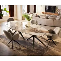 DELIFE Esstisch Edge Oval 280x130 Keramik Minas Melange Weiß-Beige Estelar rund Metall Schwarz