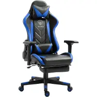 Trisens Gaming Stuhl mit Fußstütze und ergonomsichen 4D-Armlehnen gaming chair in ergonomischer Sportsitz Optik Gamer Stuhl mit verstellbaren Rückenstützkissen Bürostuhl,Farbe:Schwarz/Blau