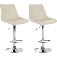 CLP 2er Set Barhocker Toni Kunstleder drehbar und stufenlos höhenverstellbar | Farbe creme Material Gestell Metall in Chromoptik
