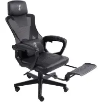 Trisens Gaming Stuhl im modernen Racing-Design mit einklappbarer Fußstütze - Gaming Chair mit flexiblen Armlehnen - ergonomischer Gaming Schreibtischstuhl mit extra Stützkissen ,Farbe:Schwarz