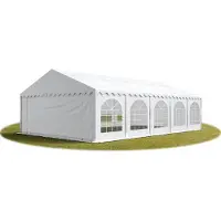 TOOLPORT Festzelt Partyzelt 5x10 m schwer entflammbar PREMIUM, hochwertige PVC Plane 750 N in weiß 100% wasserdicht mit Bodenrahmen