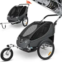 Kesser Kinderanhänger Fahrradanhänger 360° Drehbar mit Federung 2in1 Joggerfunktion Kinderfahrradanhänger + 5-Punkt Gurt Jogger Fahrrad Anhänger für 1 bis 2 Kinder max. 40kg