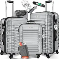 Kesser 3tlg. Hartschalenkofferset Hartschalenkoffer Reisekoffer Set Reisekofferset Trolley Koffer Inkl. Kofferwaage + Gepäckanhänger Rollkoffer Schloss 4 Rollen ABS-Hartschale Teleskopgriff M-L-XL