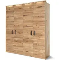 MASSIVMOEBEL24.DE MASSIVMOEBEL24 Kleiderschrank 4-türig Wildeiche 195x60x219 natur geölt HALMSTAD #101