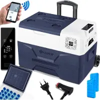Kesser Kompressor Kühlbox elektrisch Gefrierbox, Mit APP-Steuerung USB-Anschluss 12/24 V 230V, +Teleskopstange, Kühlakkus Räder Kühlschrank Kühlung bis -20 °C für Auto, Lkw, Boot, Reisemobil, Camping