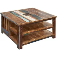 MASSIVMOEBEL24.DE Couchtisch Altholz 90x90x48 mehrfarbig lackiert NATURE OF SPIRIT #105