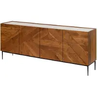 MASSIVMOEBEL24.DE MASSIVMOEBEL24 Sideboard Akazie 200x40x76 natur lackiert / Marmor weiß KARLSTAD #16