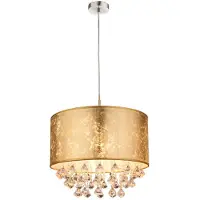 Globo Lighting LED Hängeleuchte, Kristalle, Textilschirm, gold, H 140 cm